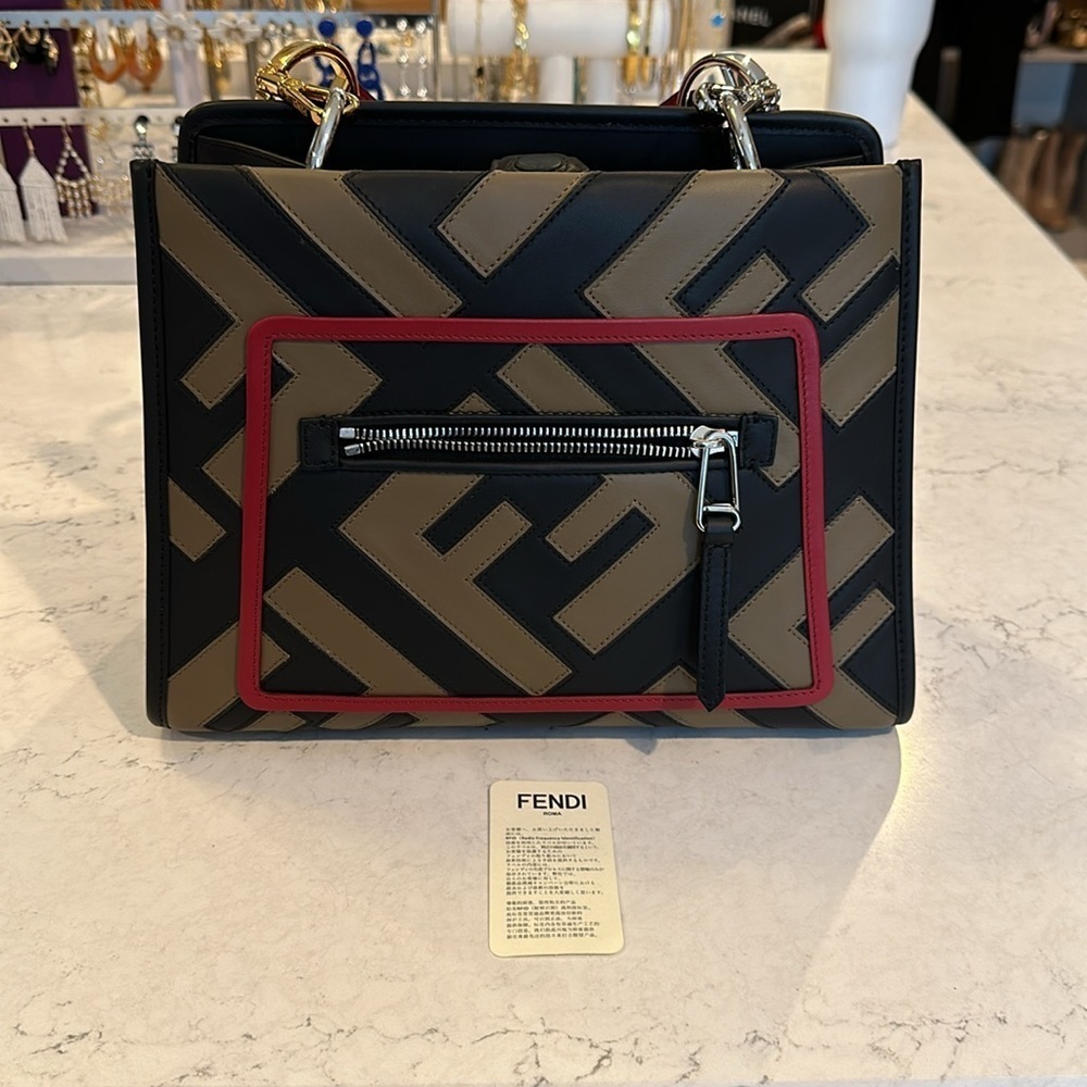 Rare Authentic Fendi brown and red monogram leather satchel bag - Picture 6 of 13